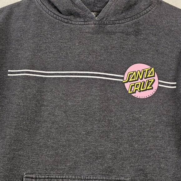 Santa Cruz Sweatshirt Women's Large Faded Black Hoodie Double Sided Pink Logo - Picture 11 of 13